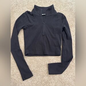 Aritzia Sunday Best Black Fitted Crop Polo Top